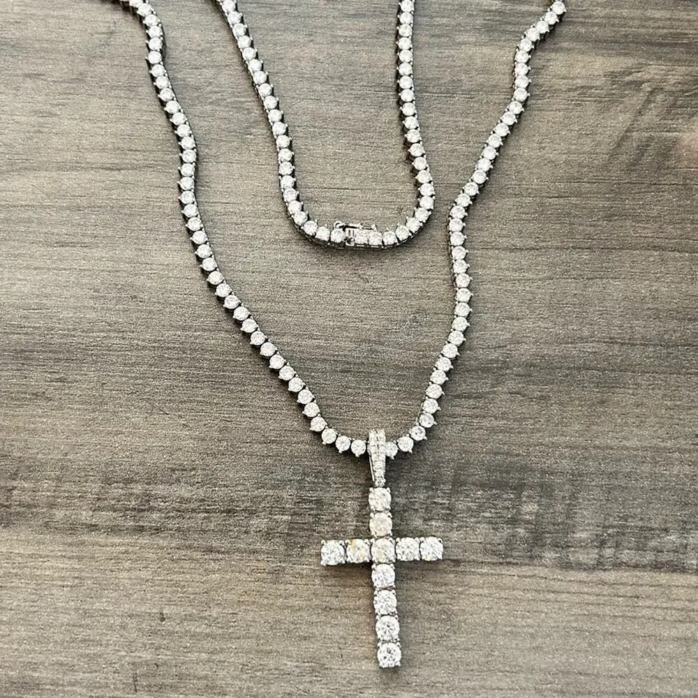 Pres Gold Presidents Tennis Chain CZ stones rhinestones Cross Pendant 20”. #A81